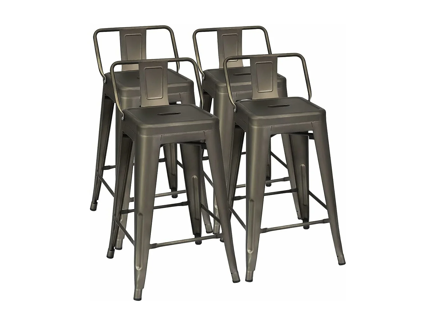 Set van 4 stapelbare metalen barkrukken met afneembare lage rugleuning, zithoogte 60 CM, antislip rubberen voeten, hoge barkrukken voor bistro, keuken, café