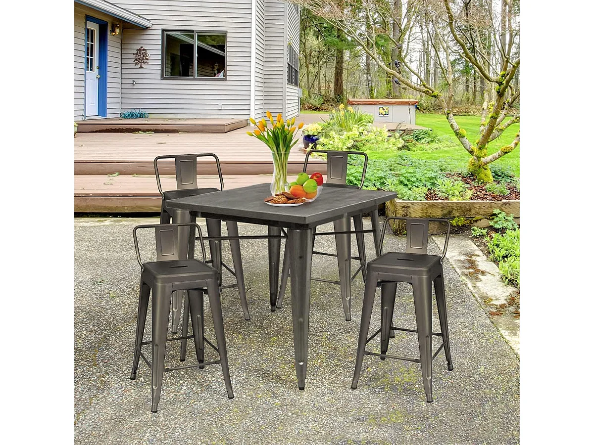 Set van 4 stapelbare metalen barkrukken met afneembare lage rugleuning, zithoogte 60 CM, antislip rubberen voeten, hoge barkrukken voor bistro, keuken, café