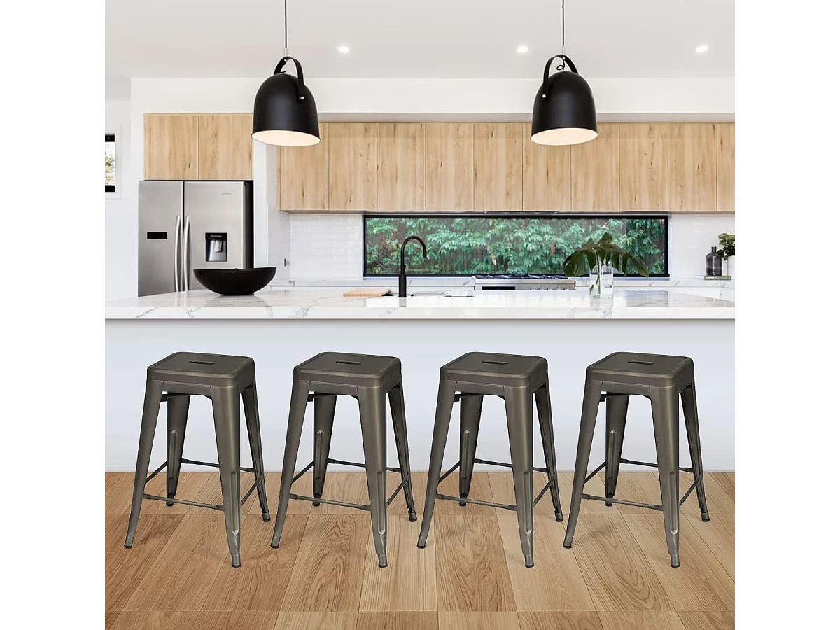 Set van 4 stapelbare metalen barkrukken met afneembare lage rugleuning, zithoogte 60 CM, antislip rubberen voeten, hoge barkrukken voor bistro, keuken, café