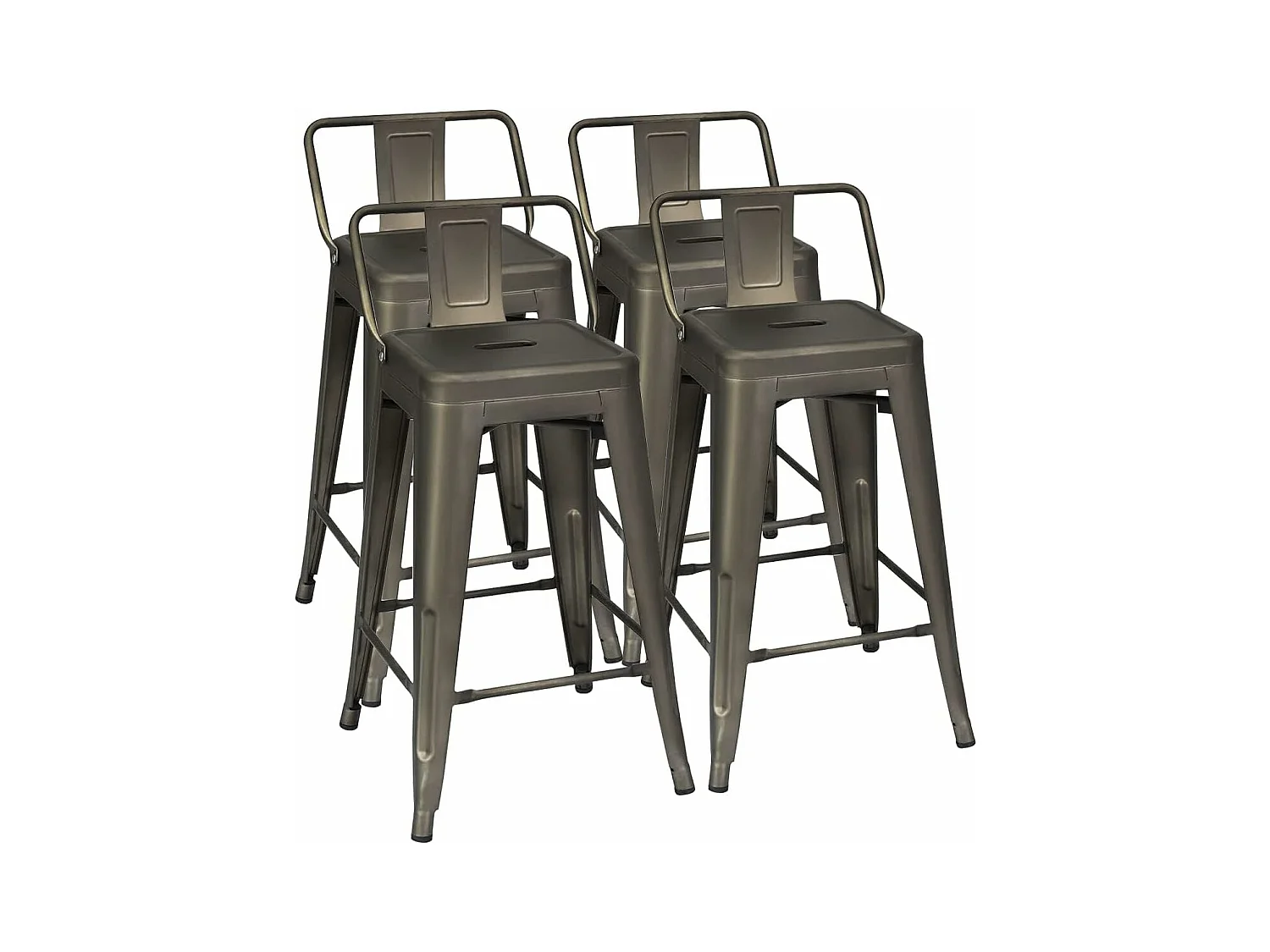 Lot 4 Tabourets de Bar Empilable en Métal avec Dossier Bas Amovible, Hauteur d'Assise 60 CM, Pieds en Caoutchouc Antidérapants, Tabourets Hauts de Bar pour Bistrot, Cuisine, Café