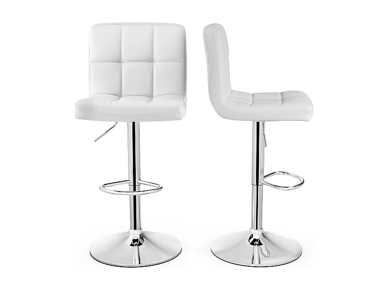 Lot de 2 Tabourets de Bar, Chaise Bar Pivotante, Hauteur Réglable, Chaises de Bar en Cuir PU, Repose-Pieds, Cadre en Métal Galvanisé (Blanc)