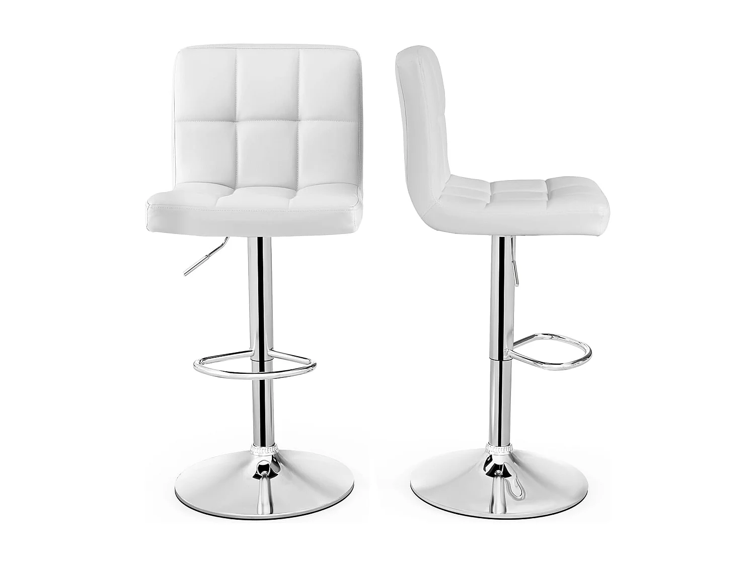 Lot de 2 Tabourets de Bar, Chaise Bar Pivotante, Hauteur Réglable, Chaises de Bar en Cuir PU, Repose-Pieds, Cadre en Métal Galvanisé (Blanc)