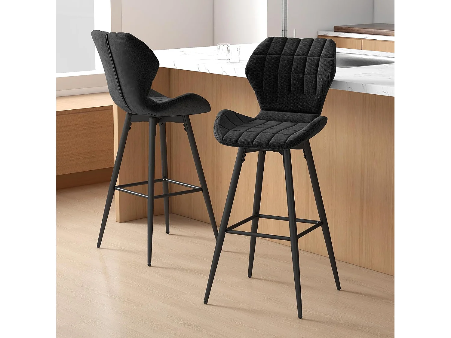 Tabouret de bar, chaise de bar lot de 2, hauteur d'assise 71,5 cm, dossier incurvé