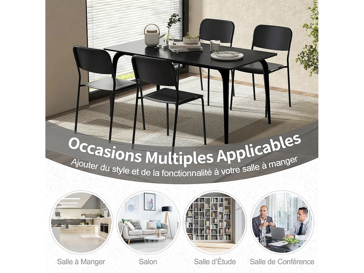 Chaise salle a manger lot de 4, chaise empilables, hauteur d'assise 46 cm (noir)