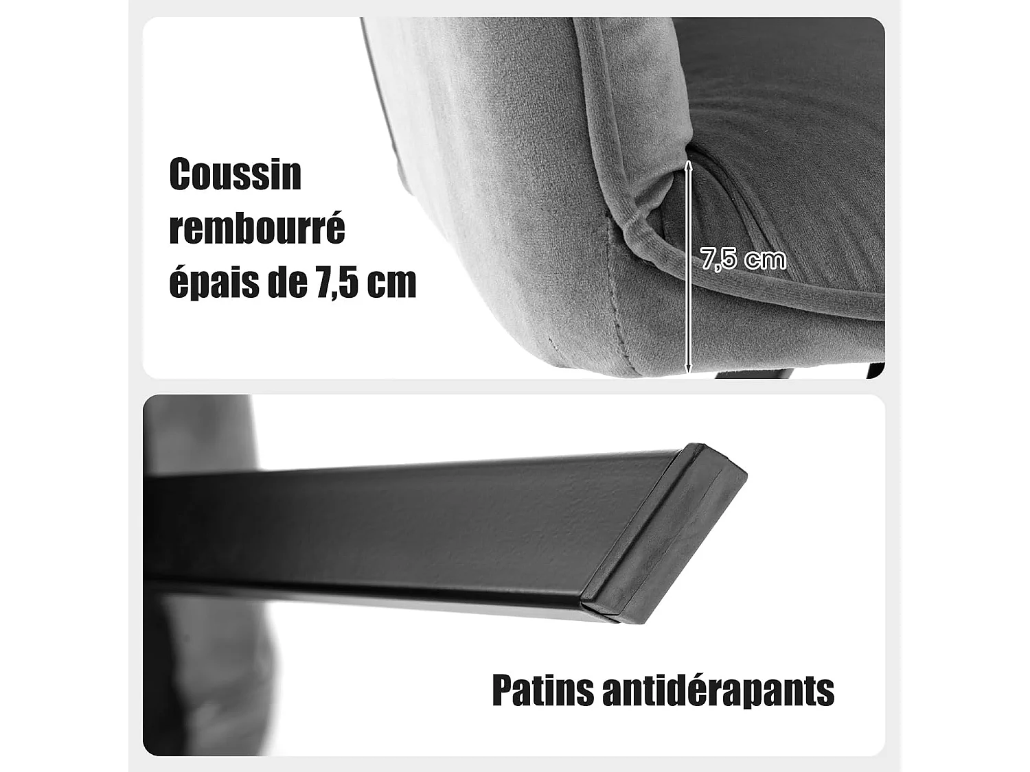 Lot de 2 chaise de salle à manger, pivotantes à 360°, charge 136kg chaque chaise, gris