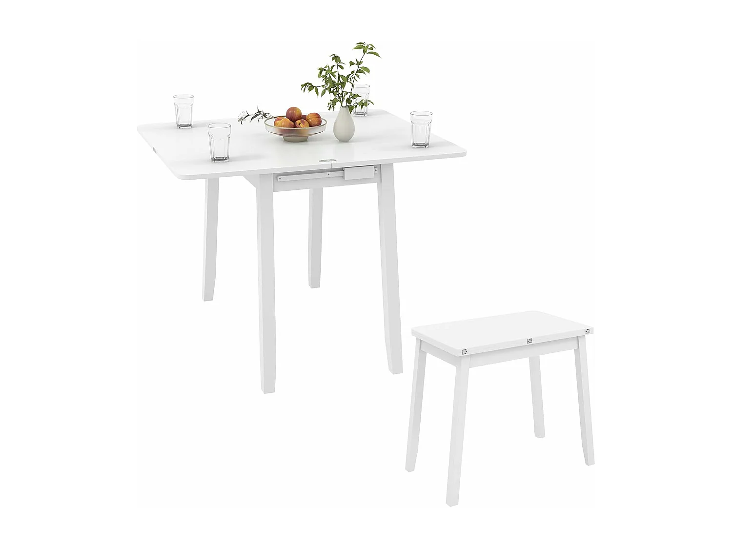 Table pliante cuisine, extensible, rangement caché, rabattable,  50-100 cm(blanc)