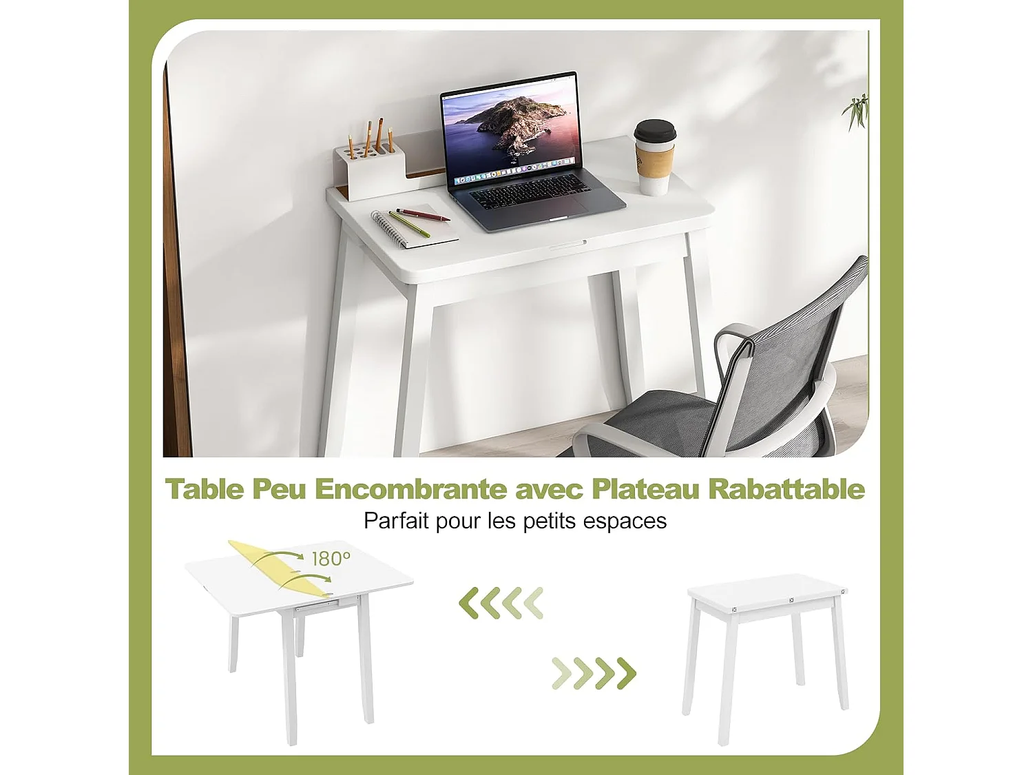 Table pliante cuisine, extensible, rangement caché, rabattable,  50-100 cm(blanc)
