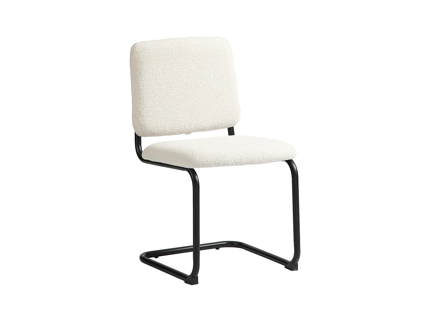 Chaise design cantilever - chaise visiteur - métal noir effet laine bouclée blanc crème