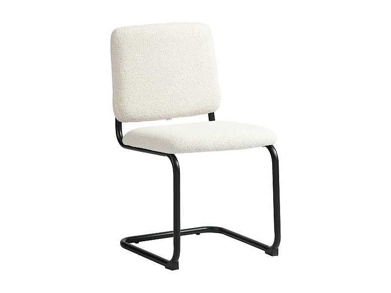 Chaise design cantilever - chaise visiteur - métal noir effet laine bouclée blanc crème
