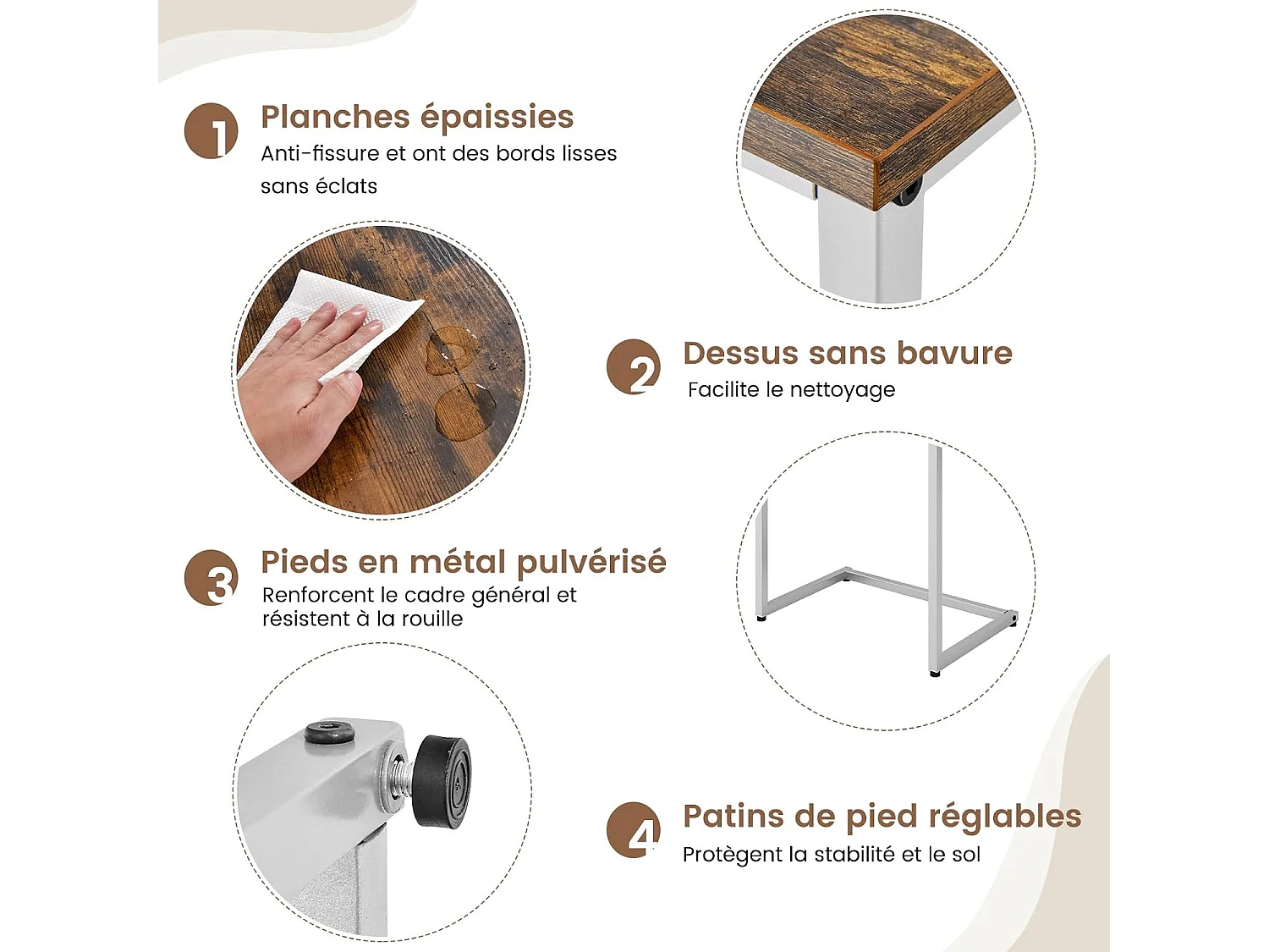 Tables basses gigognes lot de 3, table gigogne en métal,  50/44/38 cm, en forme c (gris)