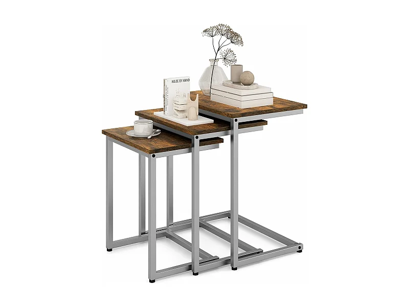 Tables basses gigognes lot de 3, table gigogne en métal,  50/44/38 cm, en forme c (gris)