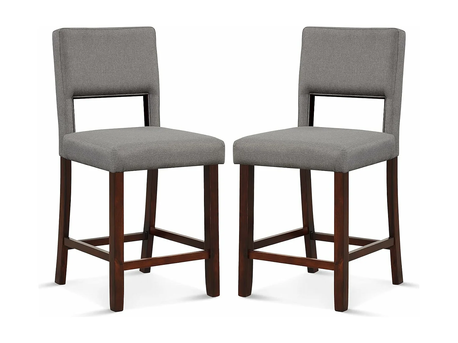 Chaise de Bar Lot de 2, Chaise Haute Bar avec Dossier et Repose-Pieds, Surface en Lin, Tabouret de Bar Rembourré Hauteur d’Assise 62 cm, Gris