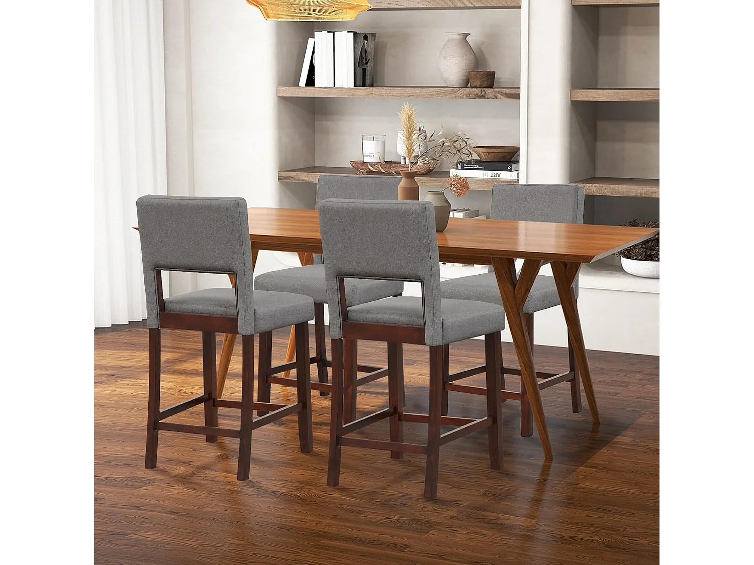 Chaise de Bar Lot de 2, Chaise Haute Bar avec Dossier et Repose-Pieds, Surface en Lin, Tabouret de Bar Rembourré Hauteur d’Assise 62 cm, Gris