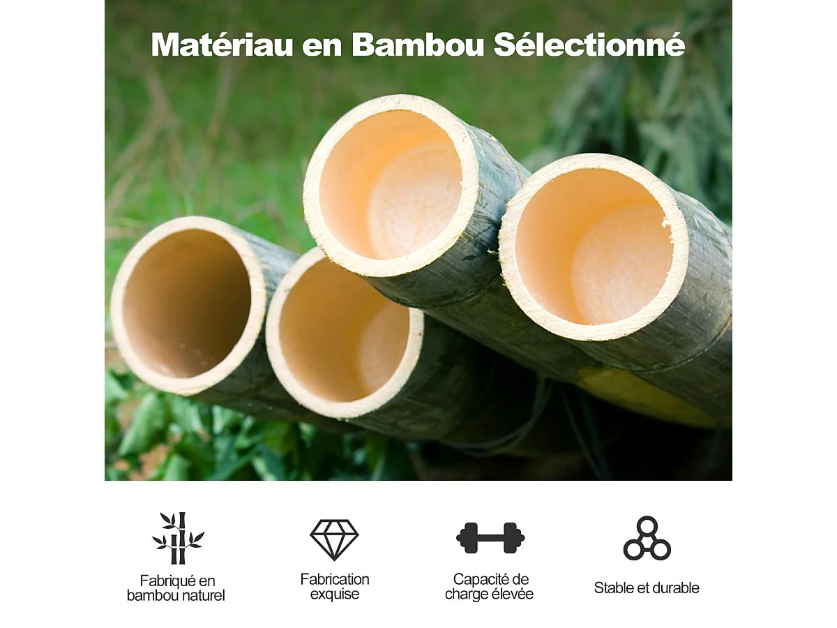 Lot de 2 tabourets de bar pliants en bambou, avec repose-pieds poignées, 36 x 33 x 61 cm