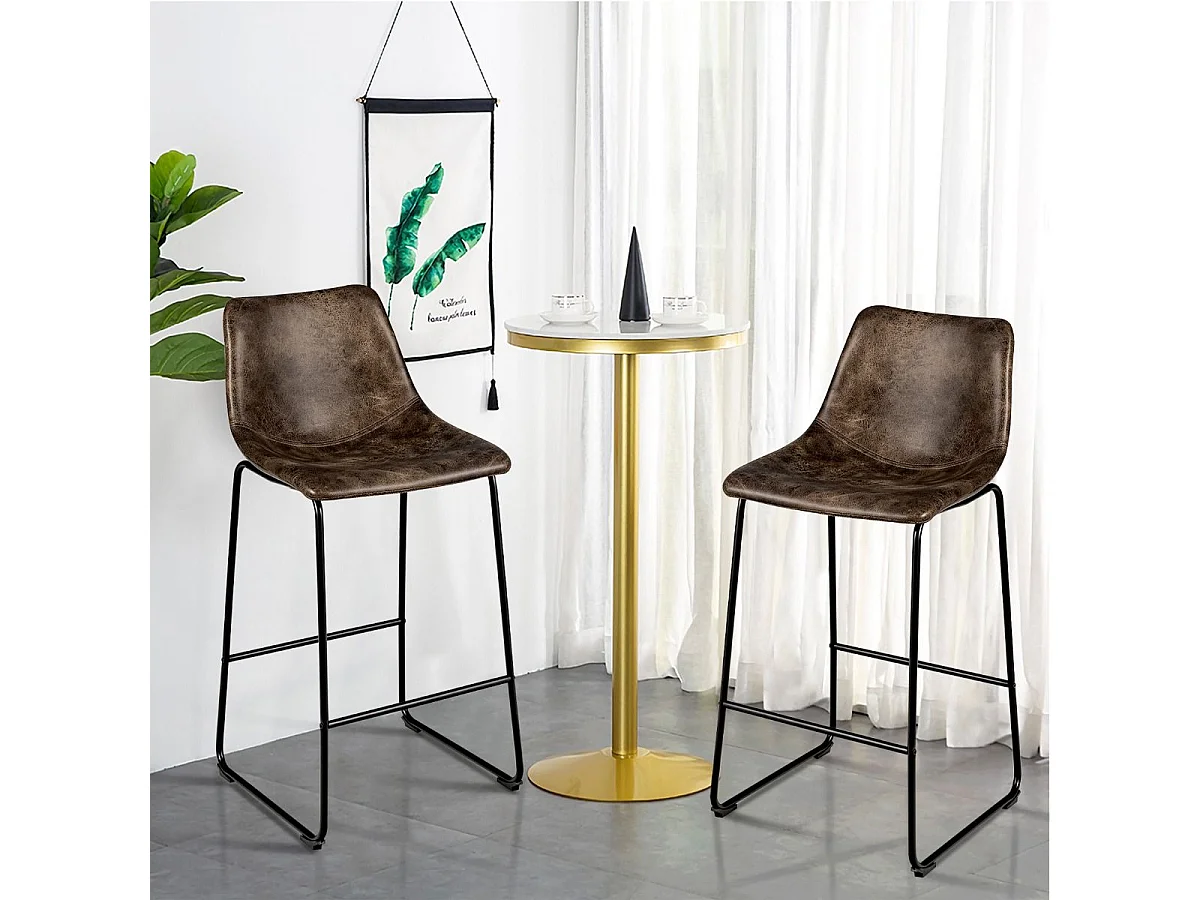 Tabourets de Bar (lot de 2), Repose-pieds, Hauteur assise 75cm, Marron Rustique