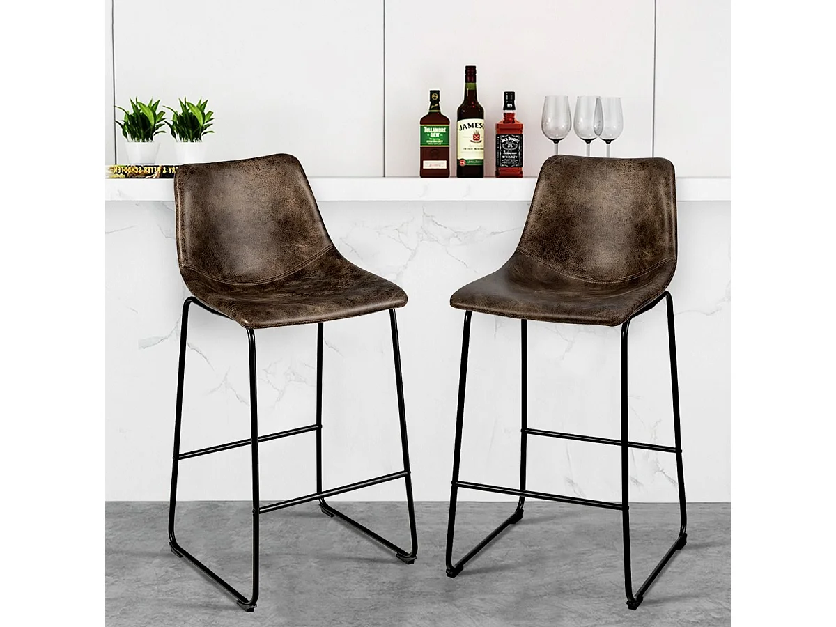 Tabourets de Bar (lot de 2), Repose-pieds, Hauteur assise 75cm, Marron Rustique