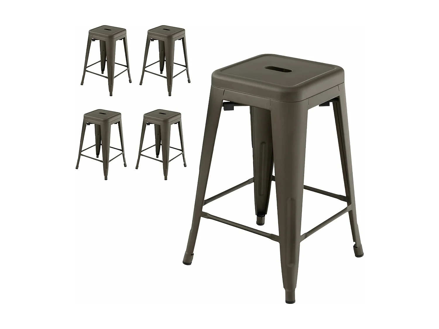 Lot de 4 tabouret de bar empilable, métal, hauteur 61 cm,charge 150kg(gris industriel)