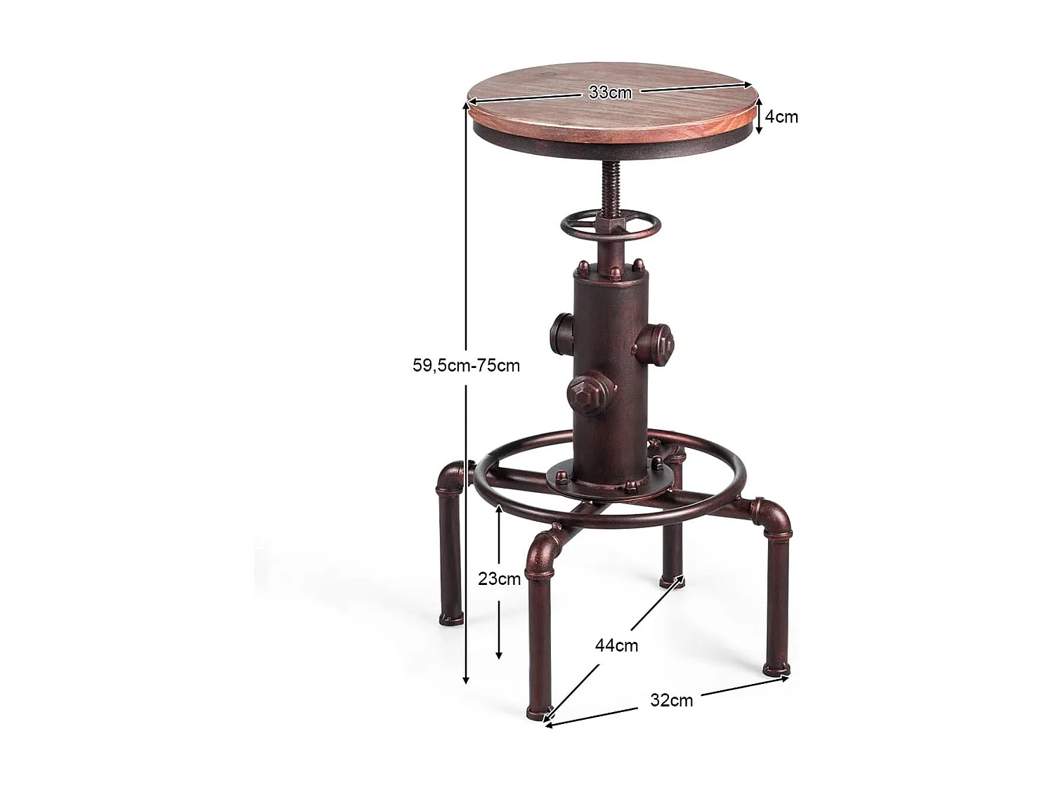 Tabouret de bar style industriel vintage,tabourets hauts, hauteur réglable 60-75cm