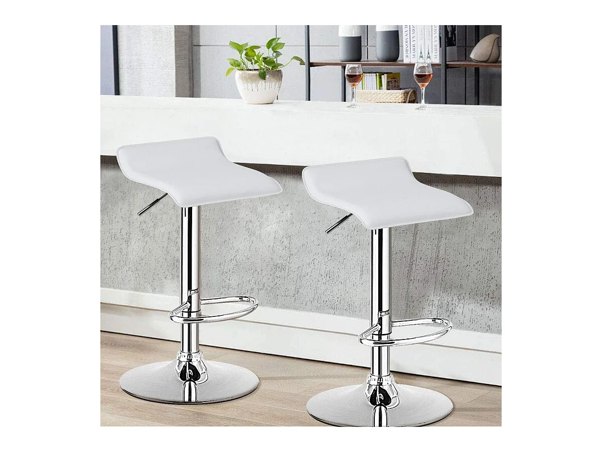 Tabouret de bar, chaise bar lot de 2, hauteur réglable, rotatif sur 360° (blanc)