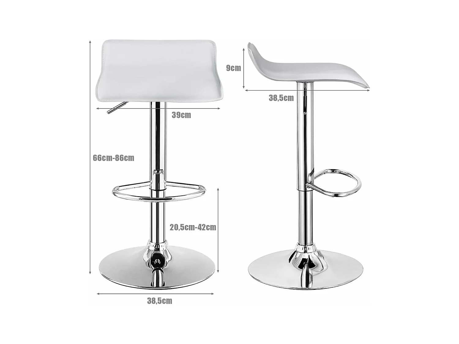 Tabouret de bar, chaise bar lot de 2, hauteur réglable, rotatif sur 360° (blanc)