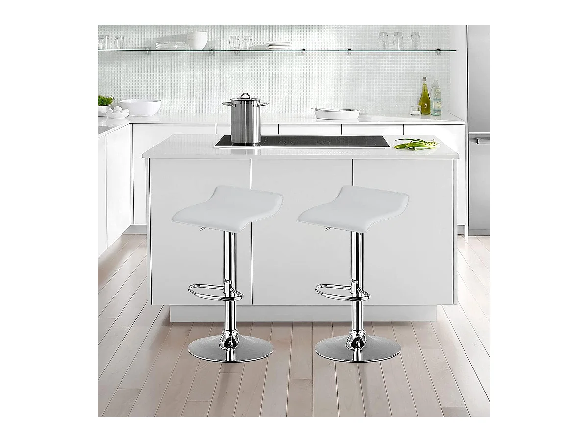 Tabouret de bar, chaise bar lot de 2, hauteur réglable, rotatif sur 360° (blanc)