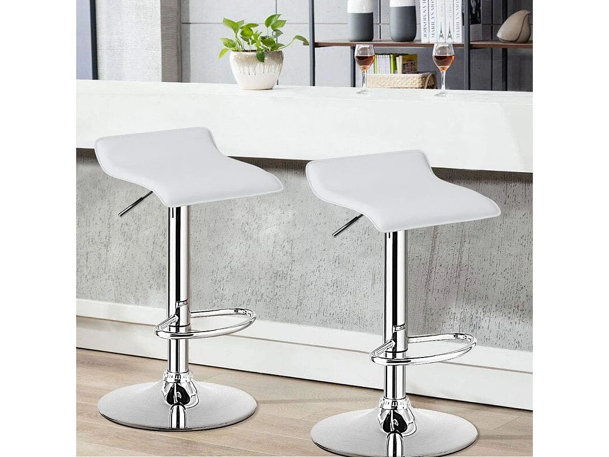 Tabouret de bar, chaise bar lot de 2, hauteur réglable, rotatif sur 360° (blanc)