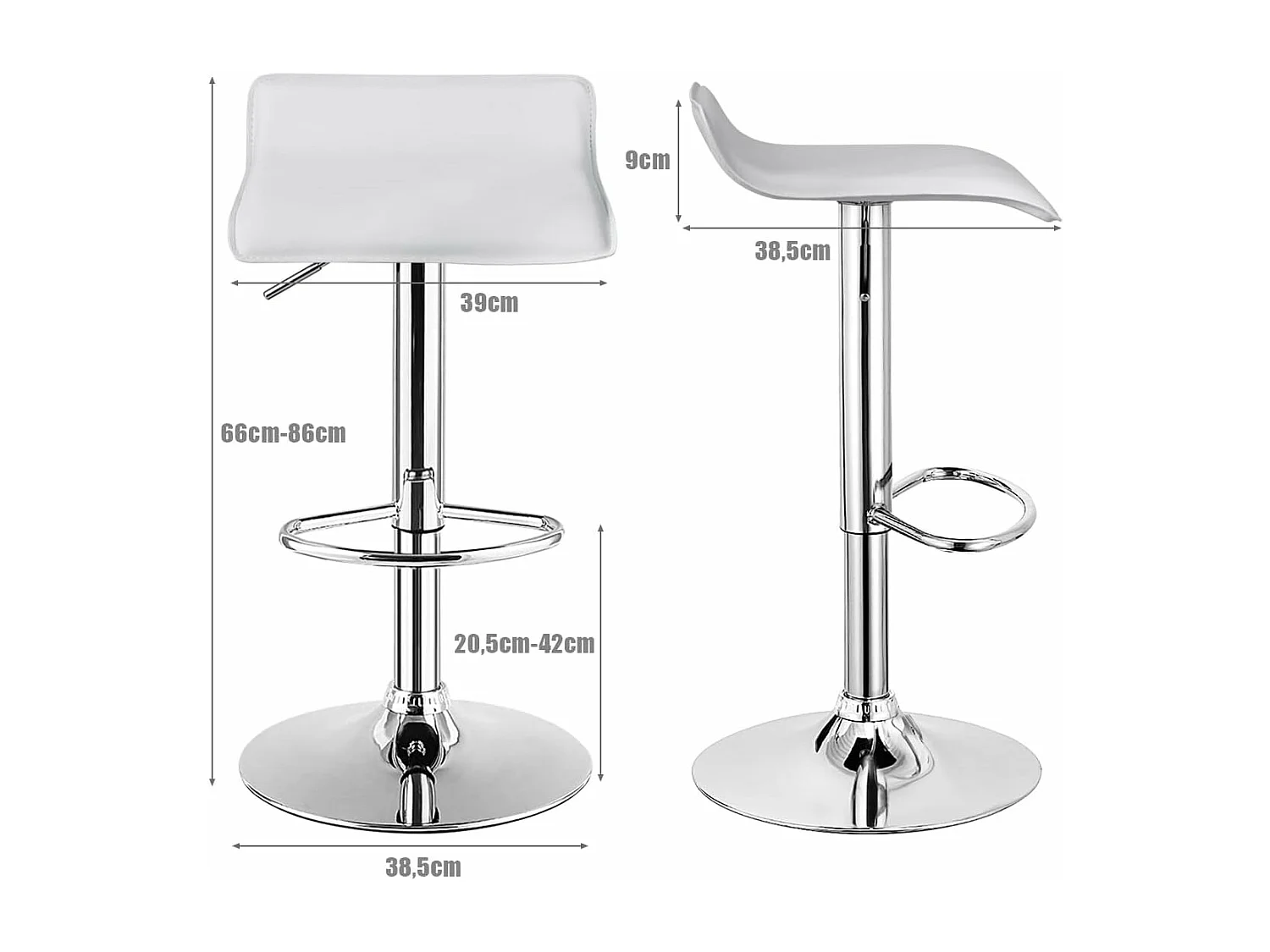 Tabouret de bar, chaise bar lot de 2, hauteur réglable, rotatif sur 360° (blanc)