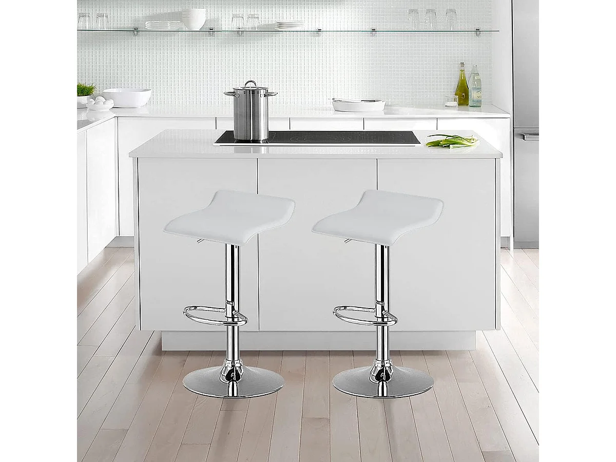Tabouret de bar, chaise bar lot de 2, hauteur réglable, rotatif sur 360° (blanc)