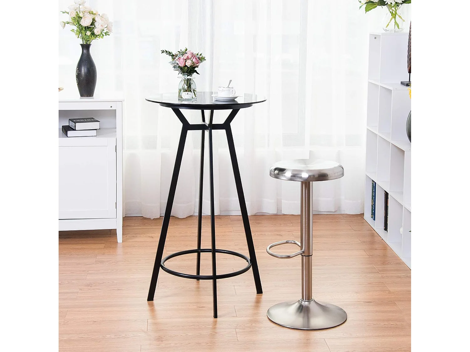 Tabourets de bar réglable, chaise de bar en acier inox avec repose-pieds