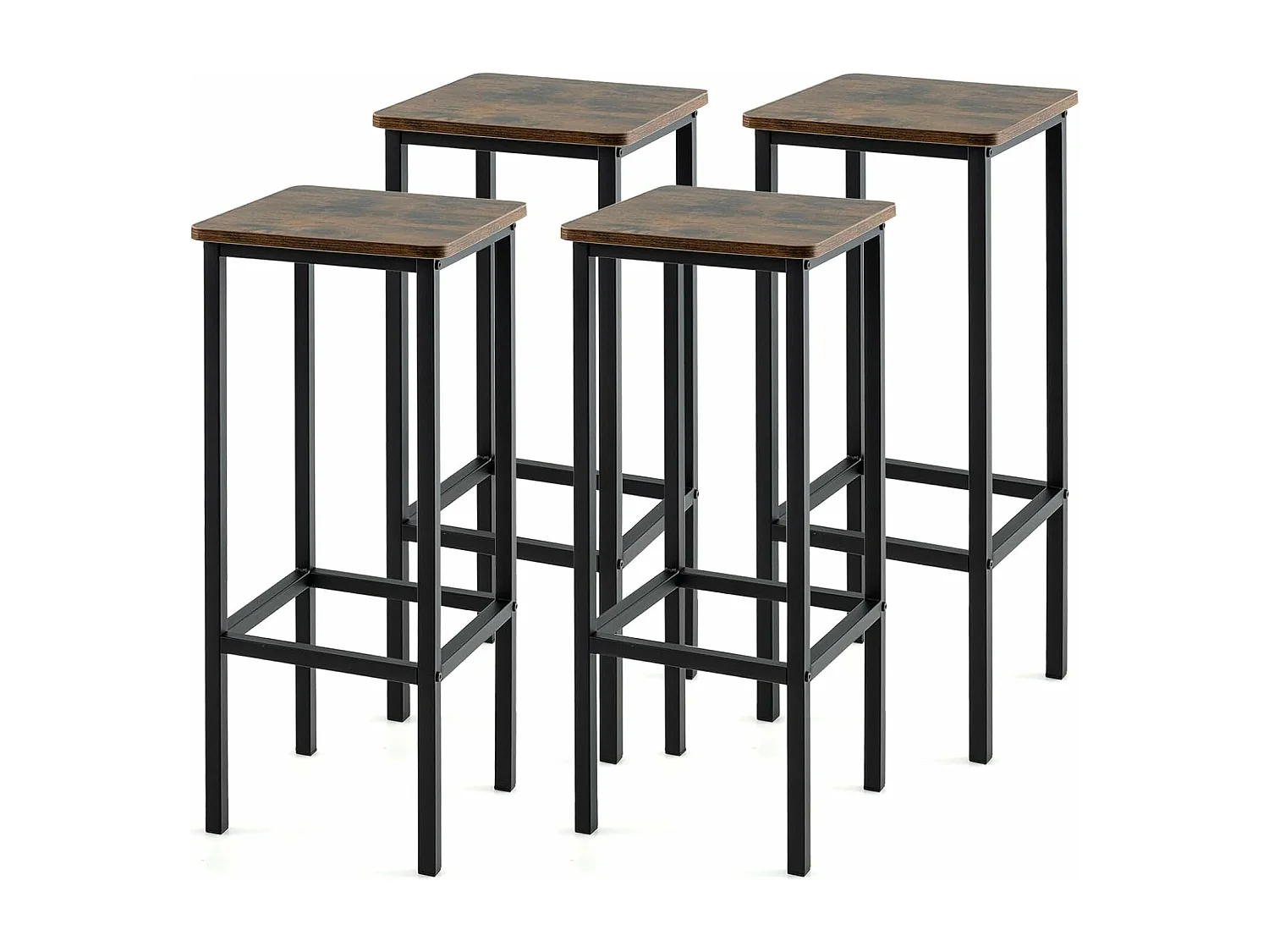 Tabouret Bar Lot de 4, Chaise de Bar H72 CM, Chaise Haute Bar avec Repose-Pieds, Pieds en Métal, Chaise Bar Industrielle pour Pub, Café, Comptoir