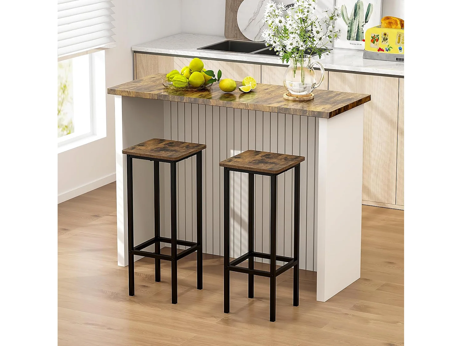 Tabouret Bar Lot de 4, Chaise de Bar H72 CM, Chaise Haute Bar avec Repose-Pieds, Pieds en Métal, Chaise Bar Industrielle pour Pub, Café, Comptoir