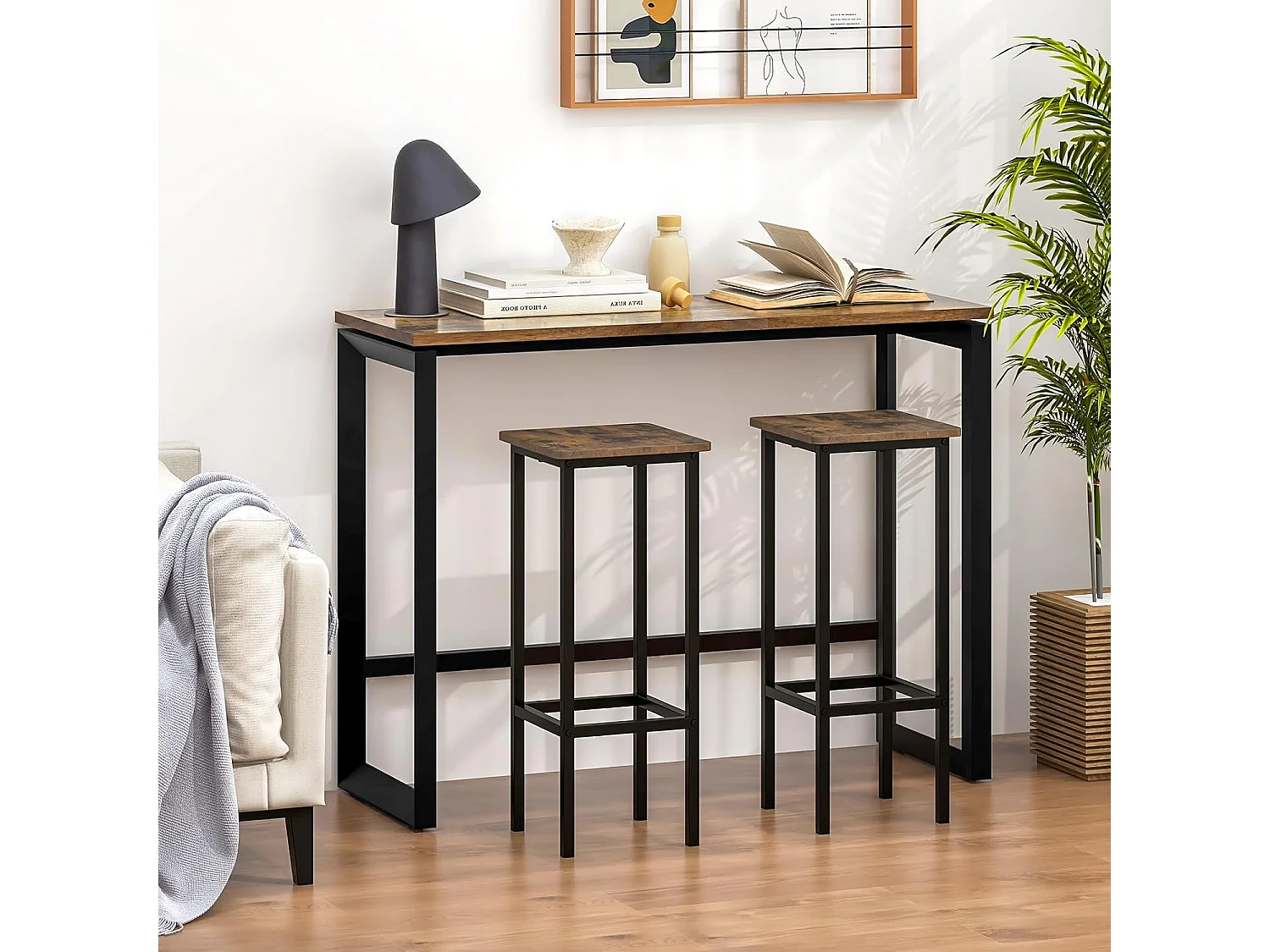 Tabouret Bar Lot de 4, Chaise de Bar H72 CM, Chaise Haute Bar avec Repose-Pieds, Pieds en Métal, Chaise Bar Industrielle pour Pub, Café, Comptoir