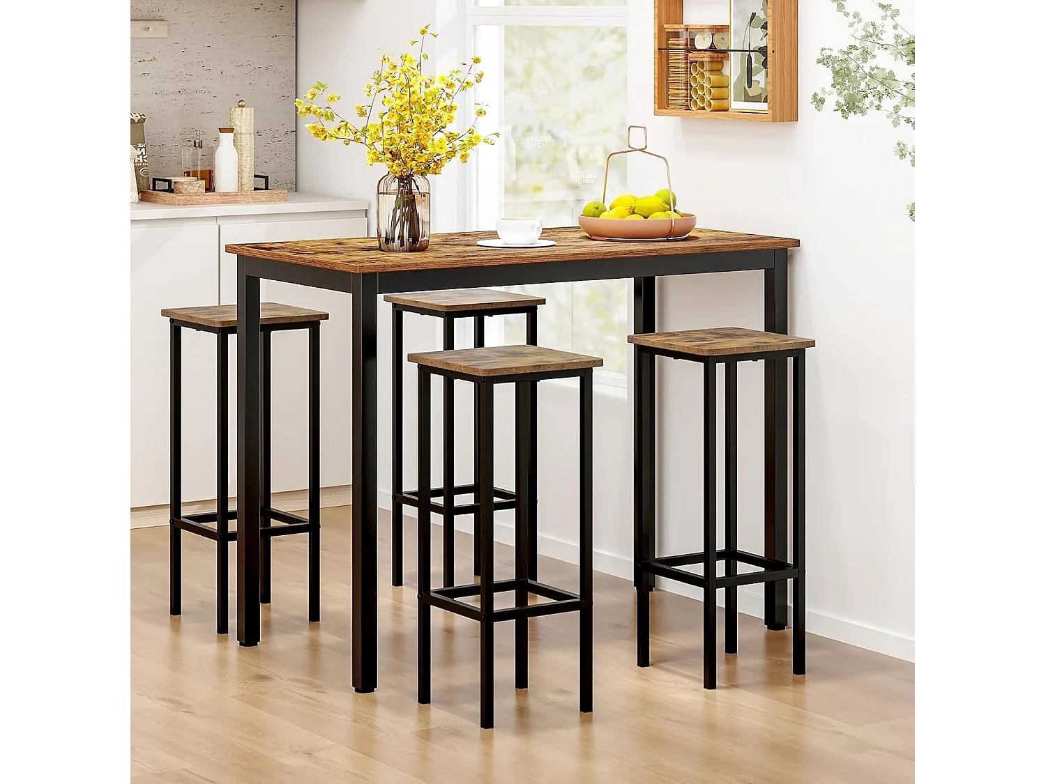 Tabouret Bar Lot de 4, Chaise de Bar H72 CM, Chaise Haute Bar avec Repose-Pieds, Pieds en Métal, Chaise Bar Industrielle pour Pub, Café, Comptoir