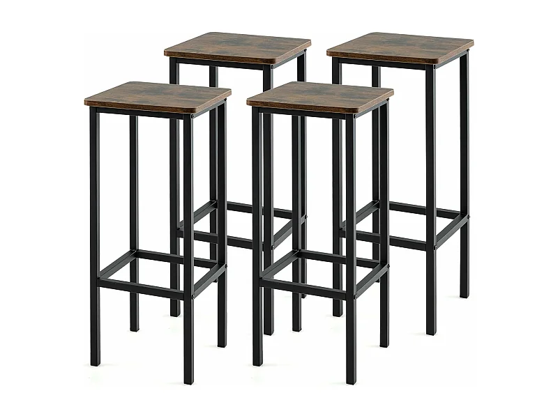 Tabouret Bar Lot de 4, Chaise de Bar H72 CM, Chaise Haute Bar avec Repose-Pieds, Pieds en Métal, Chaise Bar Industrielle pour Pub, Café, Comptoir