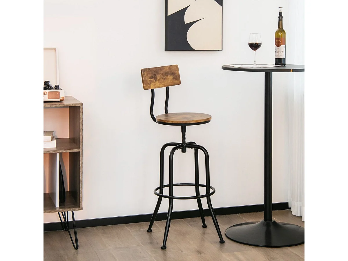 Lot de 2 Tabourets de Bar, Hauteur Réglable de 69 à 76 CM, Chaise Haute Bar avec Dossier Détachable et Repose-Pieds, Cadre en Métal, Chaise de Bar Industrielle
