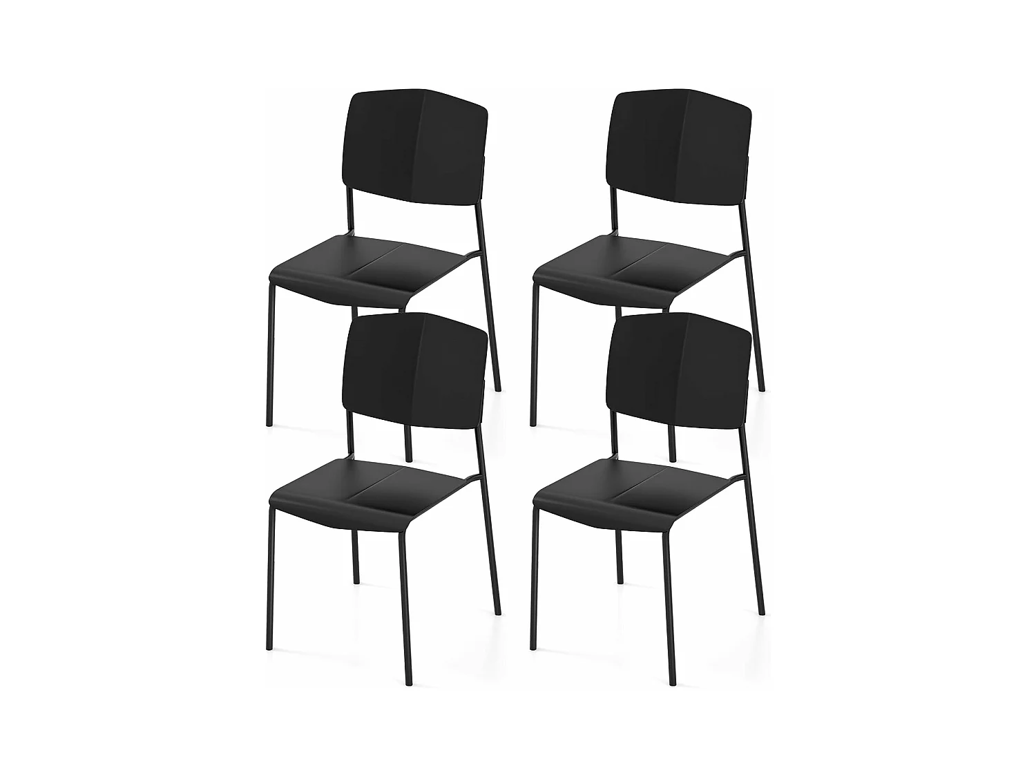 Chaise salle a manger lot de 4, chaise empilables, hauteur d'assise 46 cm, (noir)