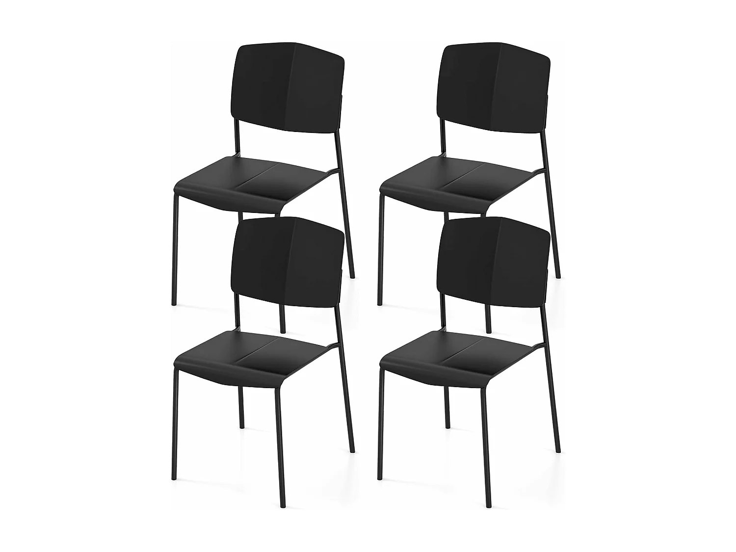 Chaise salle a manger lot de 4, chaise empilables, hauteur d'assise 46 cm, (noir)