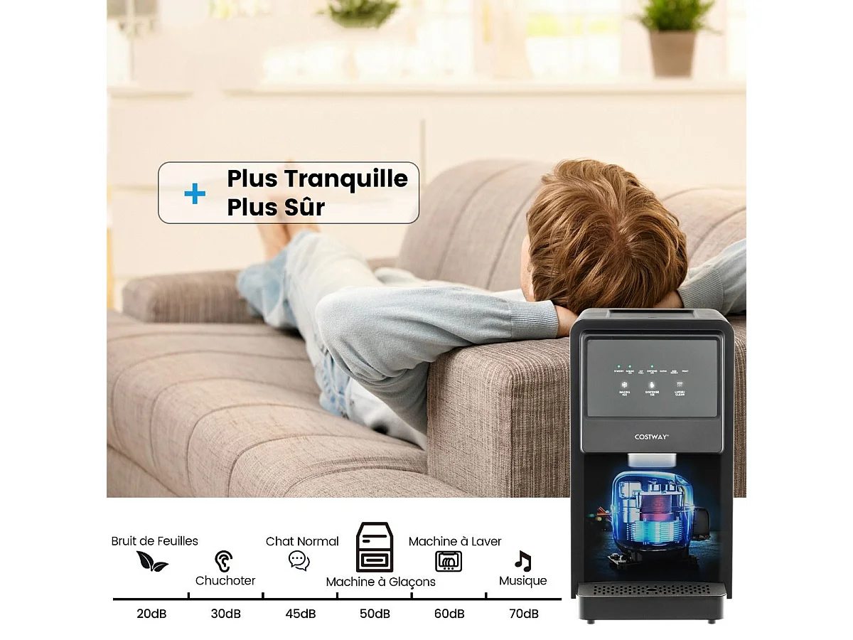 Machine à Glaçons 27kg/24h Machine à Pépites à Affichage LED de Comptoir avec Capteur Infrarouge et Autonettoyant Stockage de glace : 4 kg