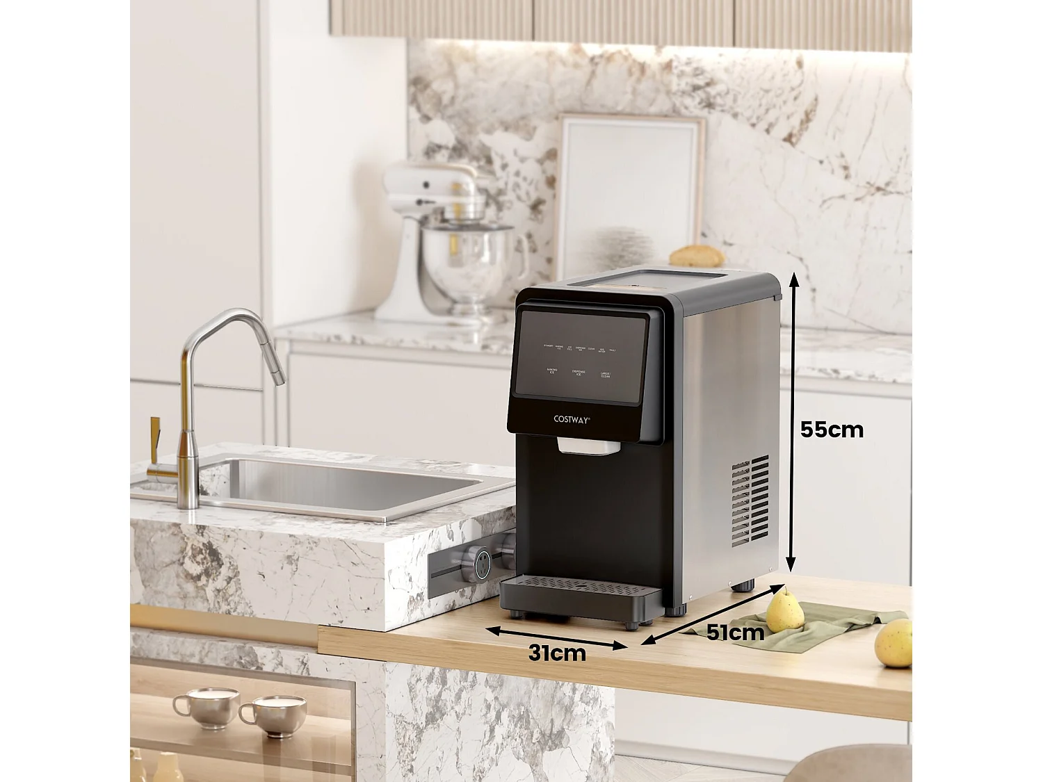 Machine à Glaçons 27kg/24h Machine à Pépites à Affichage LED de Comptoir avec Capteur Infrarouge et Autonettoyant Stockage de glace : 4 kg