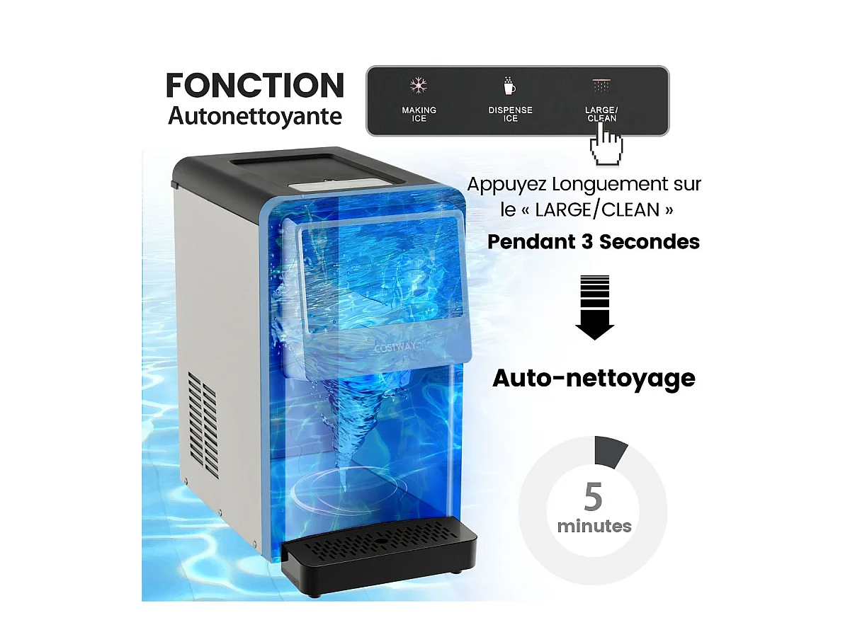 Machine à Glaçons 27kg/24h Machine à Pépites à Affichage LED de Comptoir avec Capteur Infrarouge et Autonettoyant Stockage de glace : 4 kg