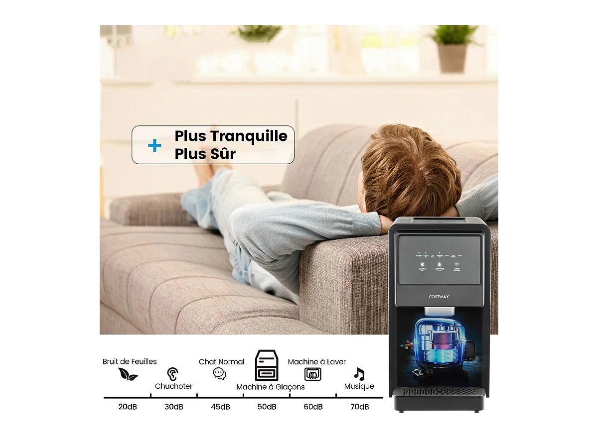 Machine à Glaçons 27kg/24h Machine à Pépites à Affichage LED de Comptoir avec Capteur Infrarouge et Autonettoyant Stockage de glace : 4 kg