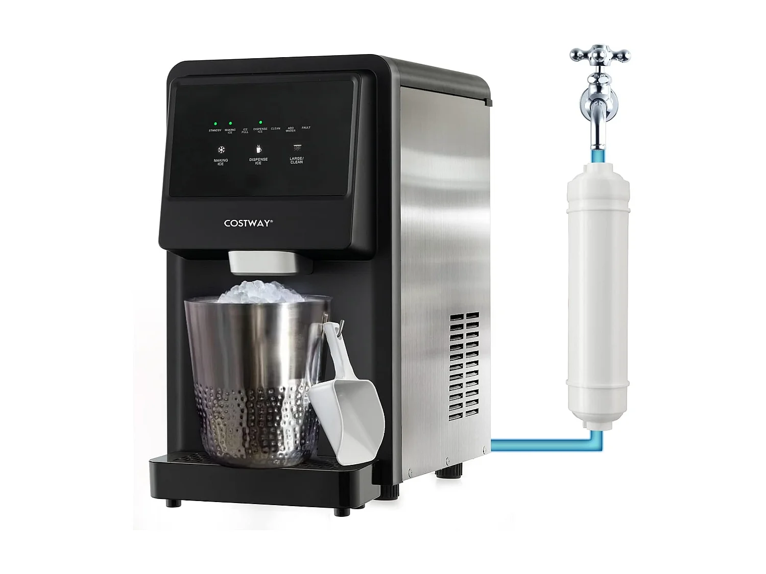 Machine à Glaçons 27kg/24h Machine à Pépites à Affichage LED de Comptoir avec Capteur Infrarouge et Autonettoyant Stockage de glace : 4 kg