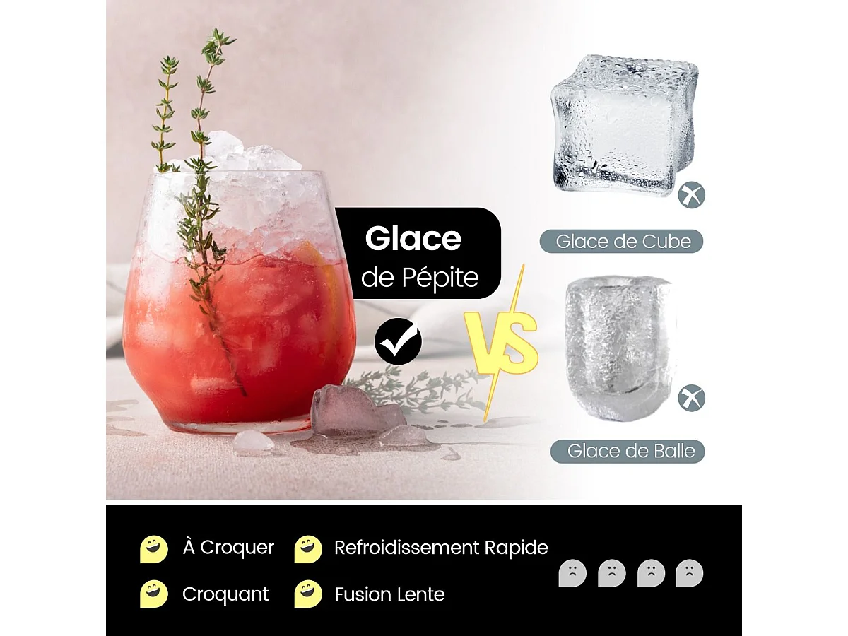 Machine à Glaçons 27kg/24h Machine à Pépites à Affichage LED de Comptoir avec Capteur Infrarouge et Autonettoyant Stockage de glace : 4 kg