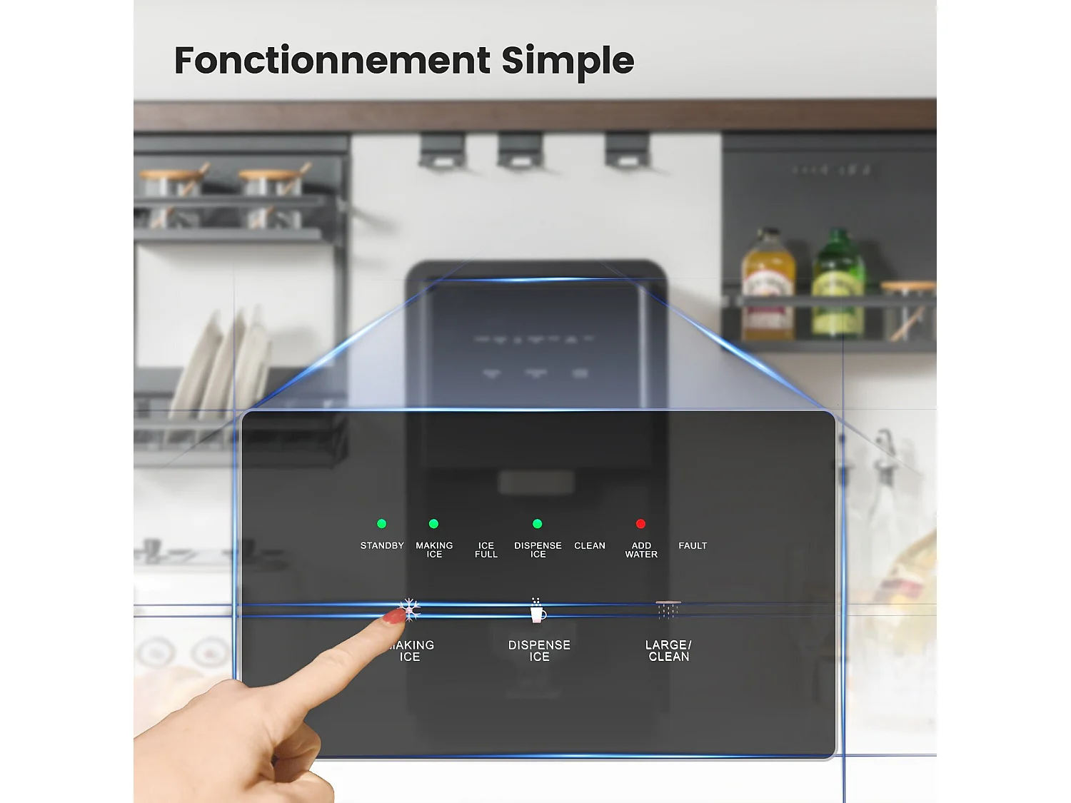 Machine à Glaçons 27kg/24h Machine à Pépites à Affichage LED de Comptoir avec Capteur Infrarouge et Autonettoyant Stockage de glace : 4 kg