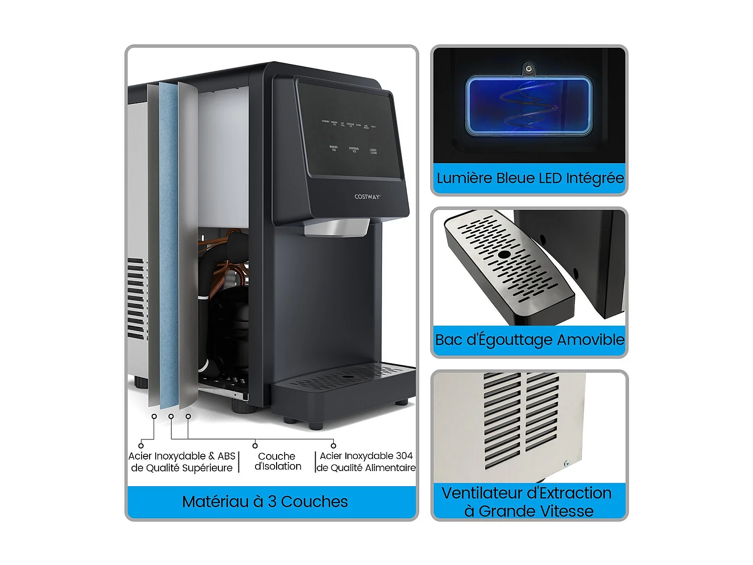 Machine à Glaçons 27kg/24h Machine à Pépites à Affichage LED de Comptoir avec Capteur Infrarouge et Autonettoyant Stockage de glace : 4 kg