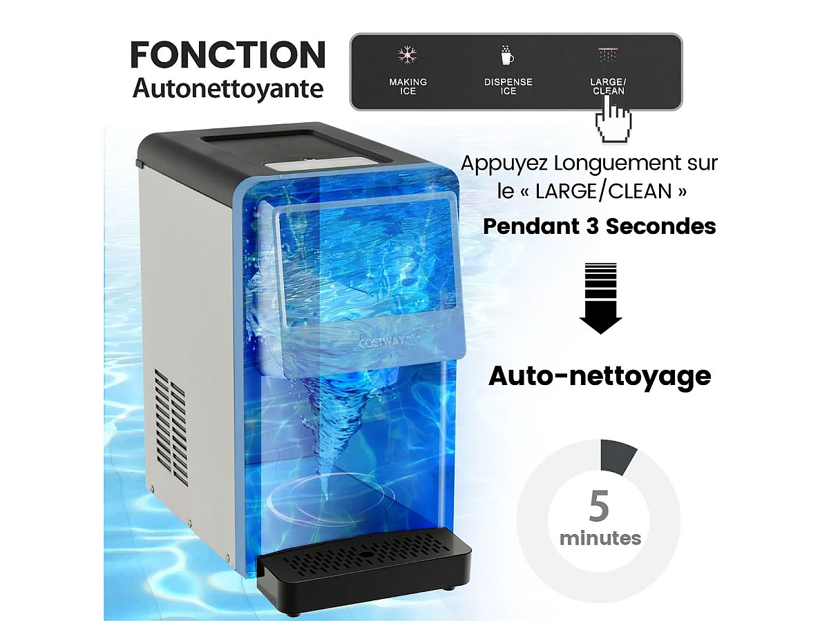 Machine à Glaçons 27kg/24h Machine à Pépites à Affichage LED de Comptoir avec Capteur Infrarouge et Autonettoyant Stockage de glace : 4 kg