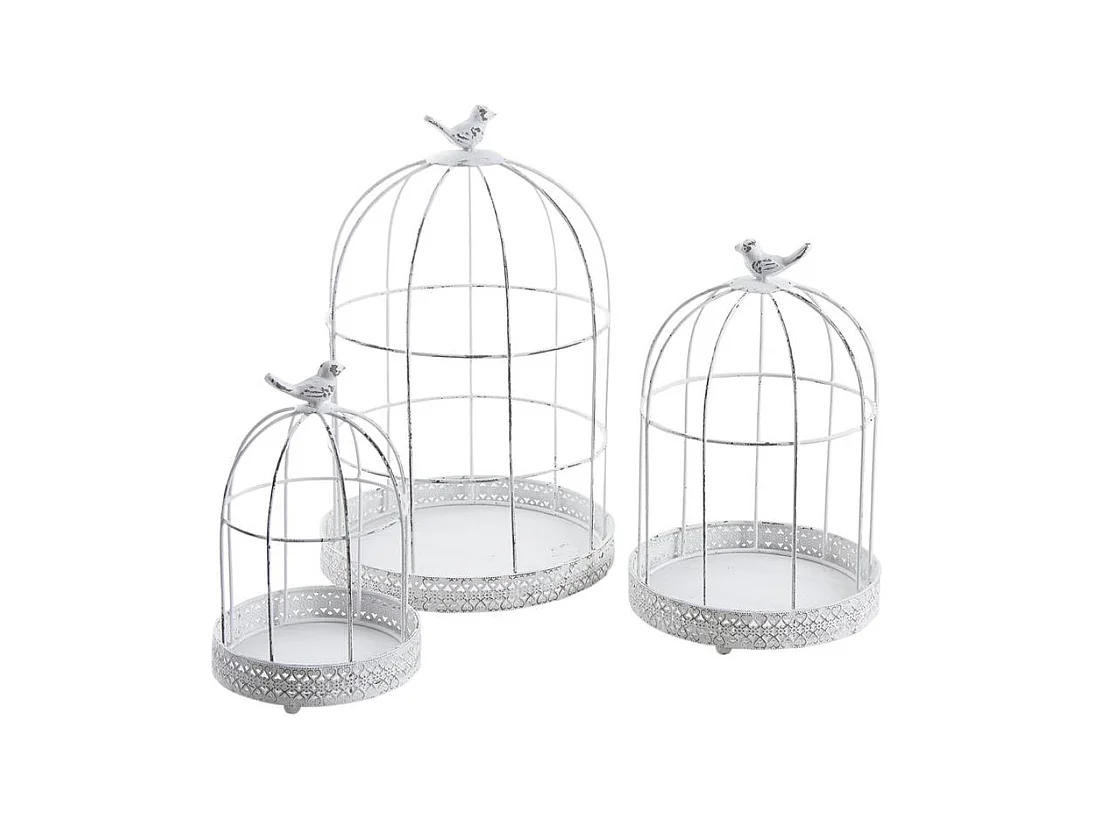Set de 3 cages décoratives en métal antique blanc