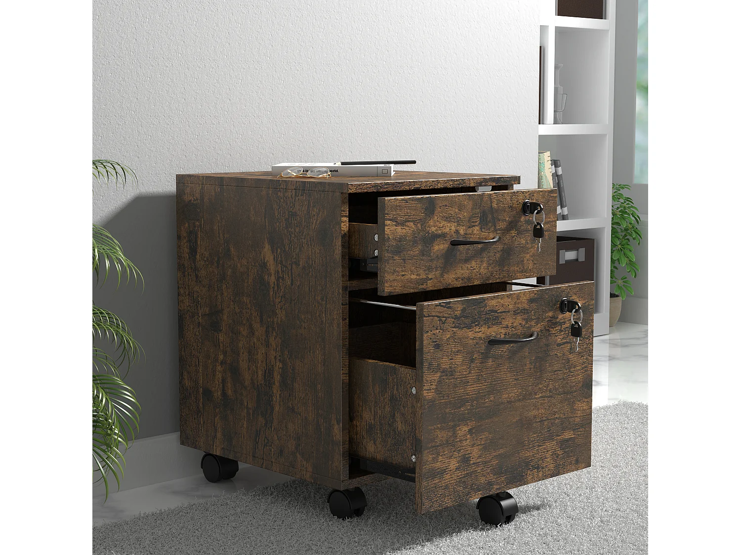 VCM Roll Container | Recipiente lateral com duas gavetas | Dimensões aprox. A. 55 x L. 40 x P. 44 cm | Armário para escritório - Baula M (Vintage Oak)