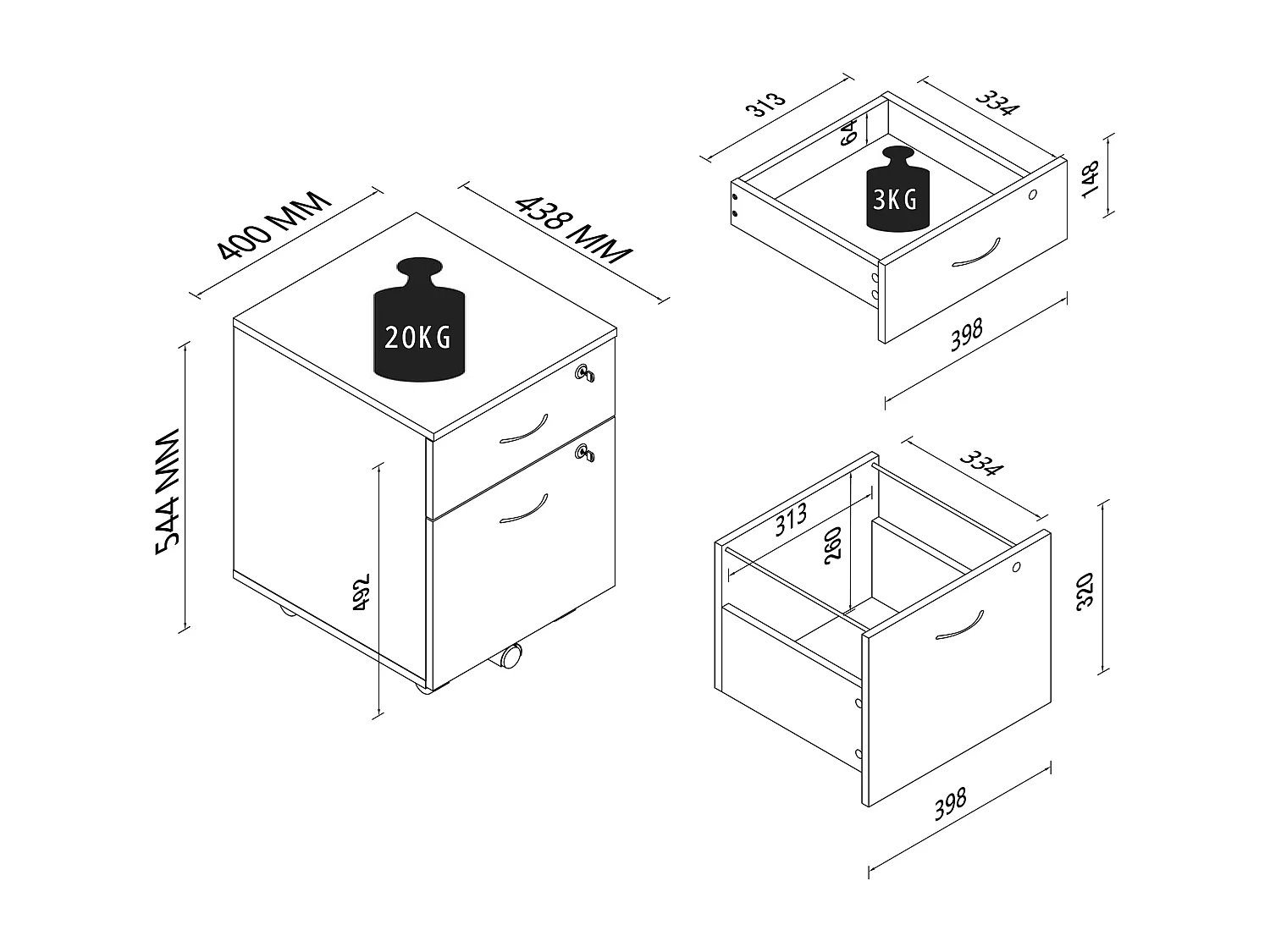 Rollcontainer Hängeregistratur Schubladen Baula M