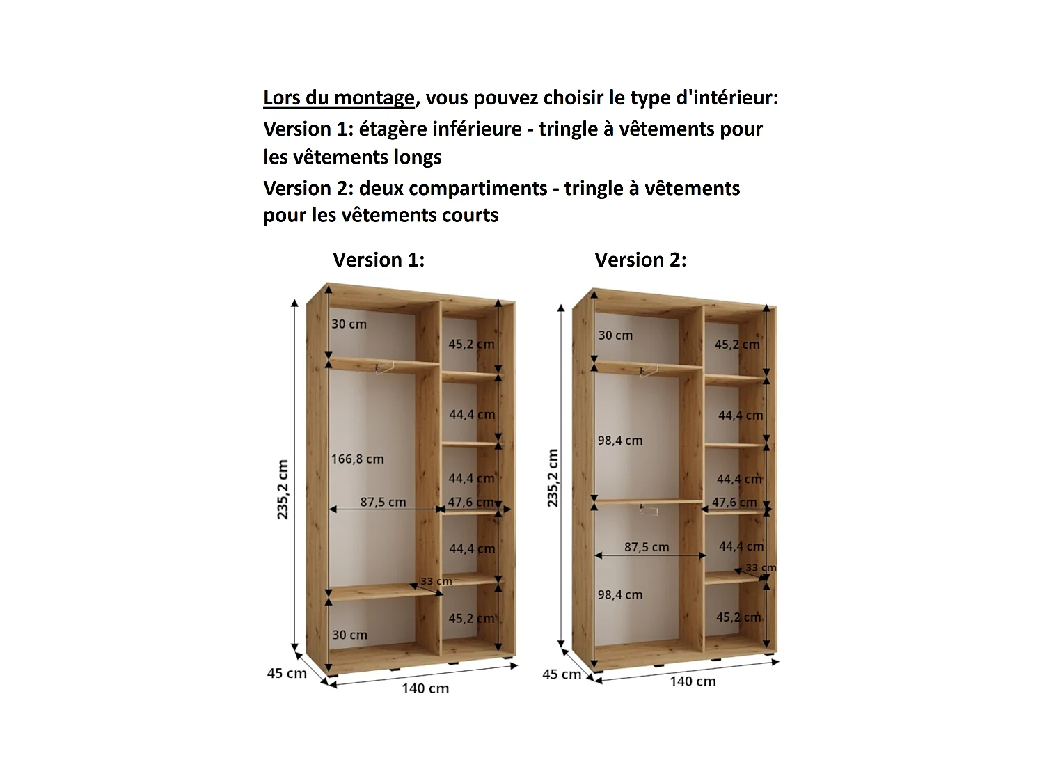 ARMOIRE DAVOS 10 À PORTES COULISSANTES 235,2/140/45 2 portes